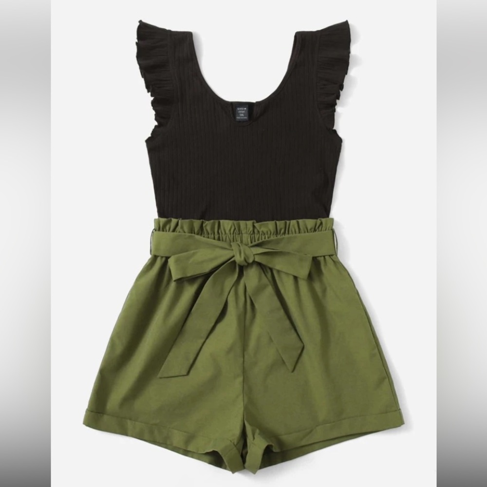 NWT Shein Olive Green and Black Romper
